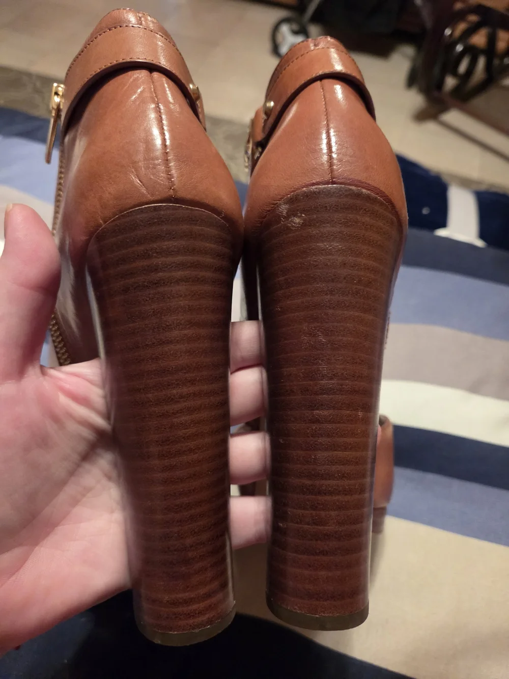Michael Kors Cognac Peep-Toe Platform Ankle Boots with Gold Zipper